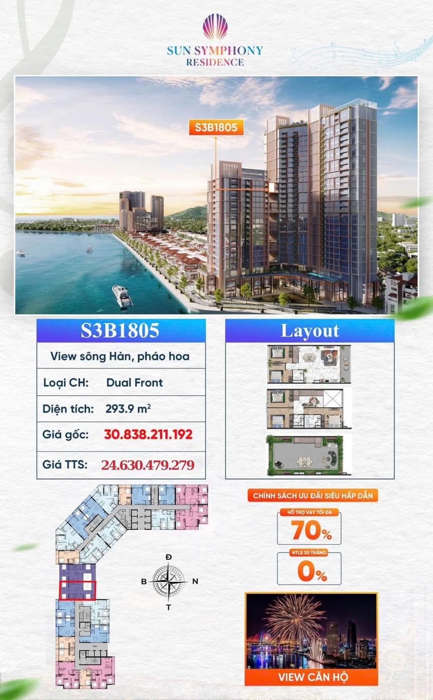 Dual Front 3 tầng Sun Symphony S3B1805 toạ ngay mặt sông Hàn Đà Nẵng