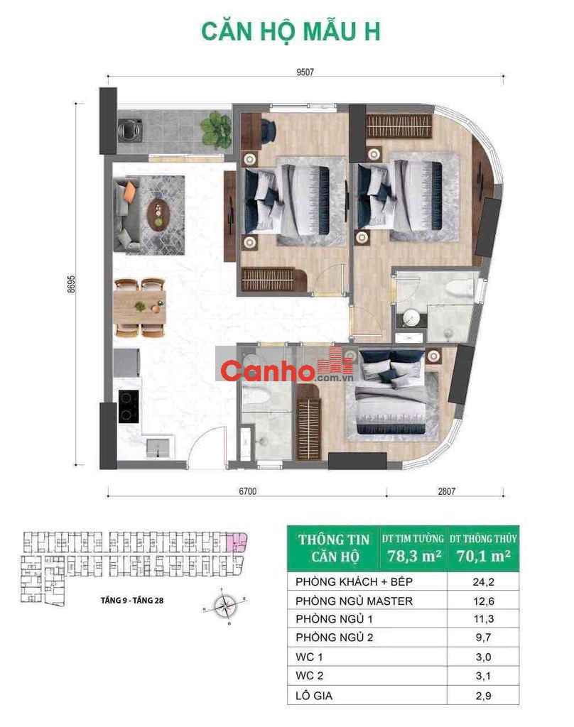 CĂN HỘ PANORAMA 3PN 2NVS 94M2  KHU PHỨC HỢP ĐÔ THỊ