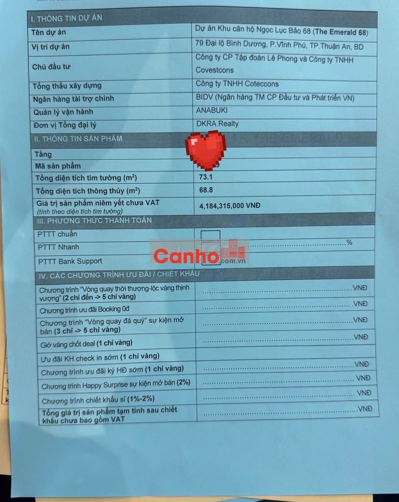 Bảng giá căn hộ The Emerald 68, nhận chiết khấu độc quyền từ CĐT