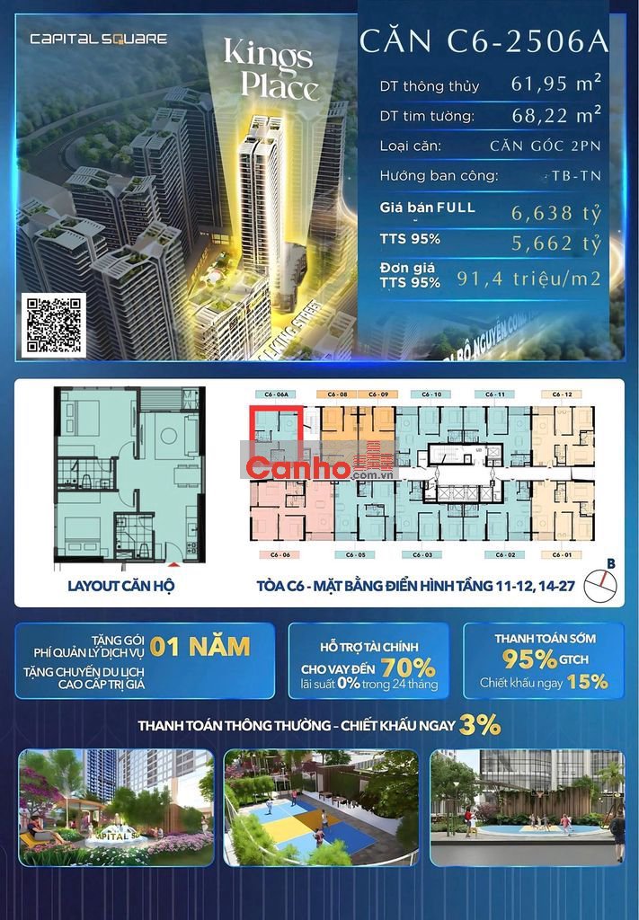 Căn hộ 62 m2 2 PN Capital Square P.Sơn Trà Đà Nẵng
