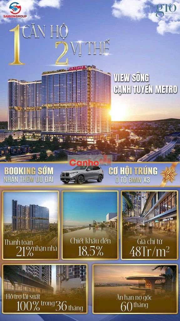 The Gió Riverside, căn hộ 65m2 2PN, 2WC, Thành phố Dĩ An, Bình Dương
