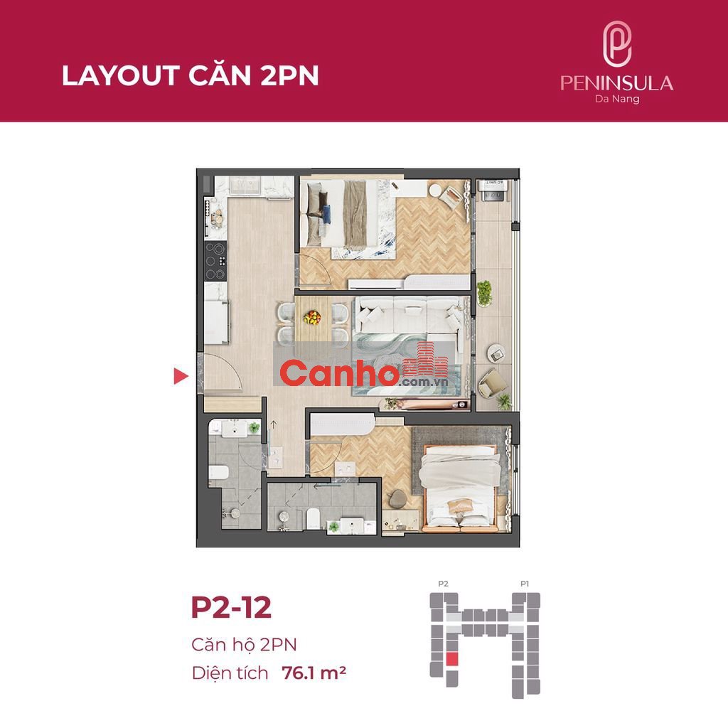 Căn hộ cao cấp 2PN view sông dự án Penisula Đà Nẵng