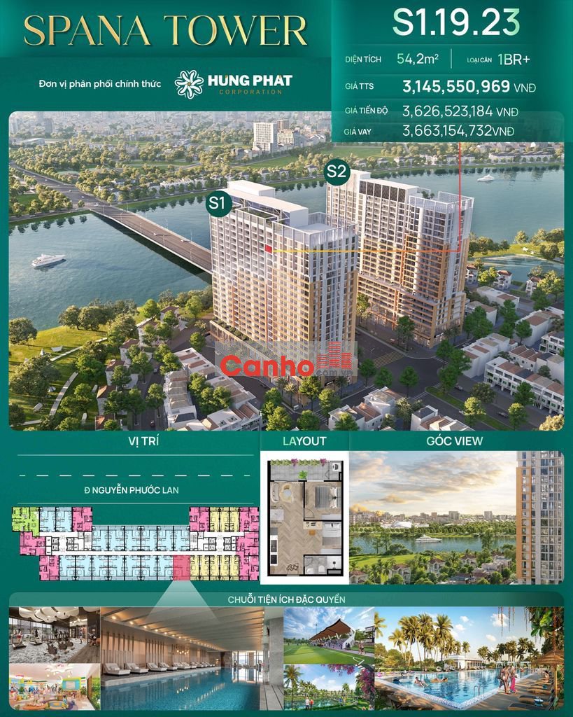 Độc quyền căn 1BR+ view sông tầng 19 giá góc cdt