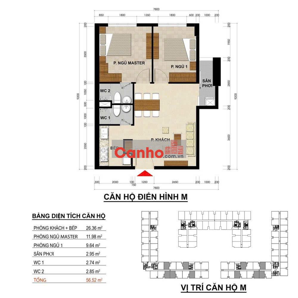 Bán căn hộ 2PN 2WC DT 60m2
