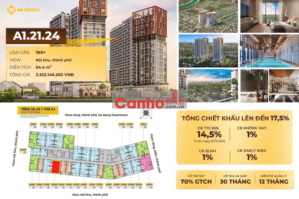Chung Cư 1 Ngủ + 1 54,4m - CORA TOWER Hoà Xuân - Đà Nẵng