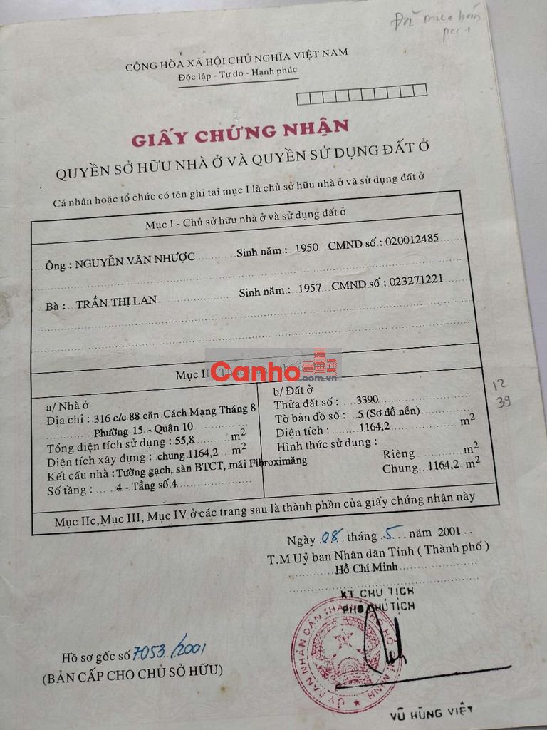 Cần trả nợ, bán gấp c/cư hẻm 595 cmt8 q10