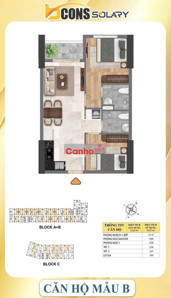 Bcons Solary cần bán căn 2PN 2WC hướng ĐN tầng thấp giá tốt