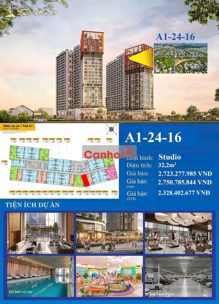 🏙️ A1-24-16 – Studio tầng 24, view cao thoáng giữa lòng Cora Tower