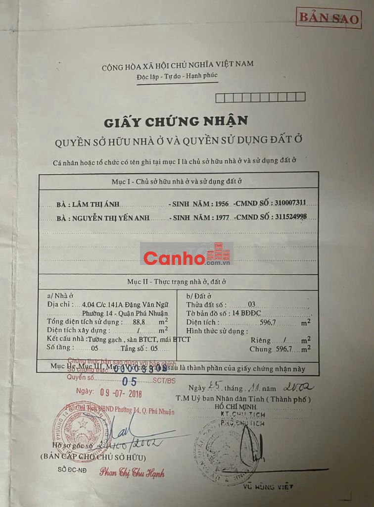 Chủ cần bán căn CC141A Đặng Văn Ngữ, diện tích gần 90m2, 2pn, 2nvs,