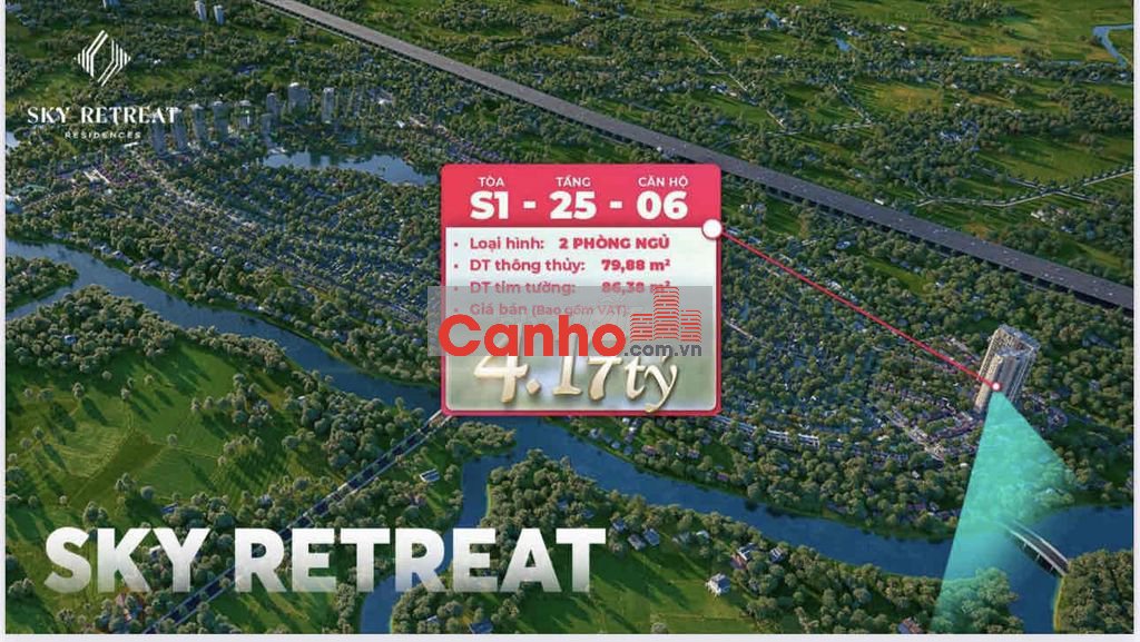 Căn hộ Sky Retreat 86m2 2PN 2WC, View Sông Bến Lức, Giá gốc CĐT