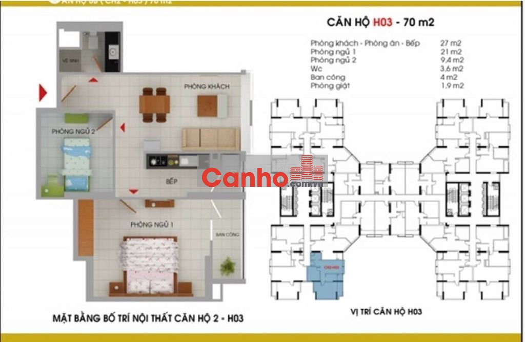 Chính chủ bán căn góc 70m2  2 phòng ngủ