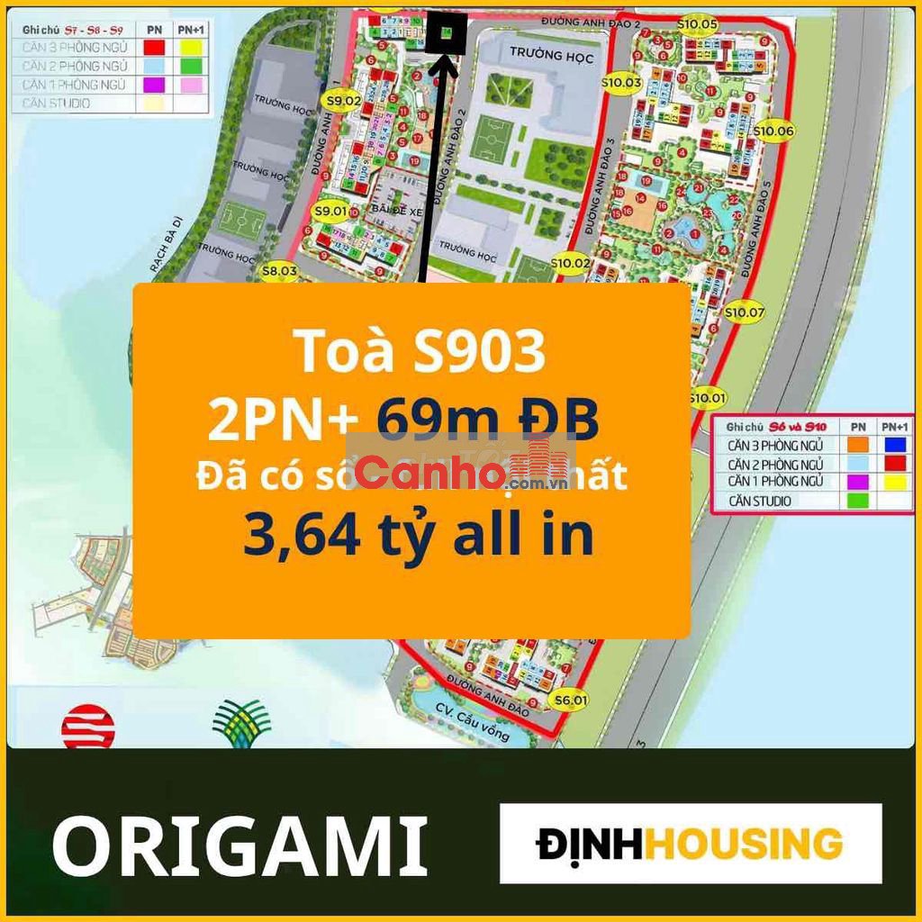 2PN+ Origami có sổ 69m hướng mát, đủ đồ nội thất giá 3.64 tỷ không vay