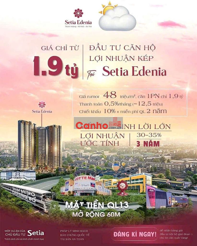 SỞ HỮU CĂN HỘ ĐẸP VÀ ĐẲNG CẤP TẠI SETIA EDENIA, MẶT TIỀN QL13, TP.HCM
