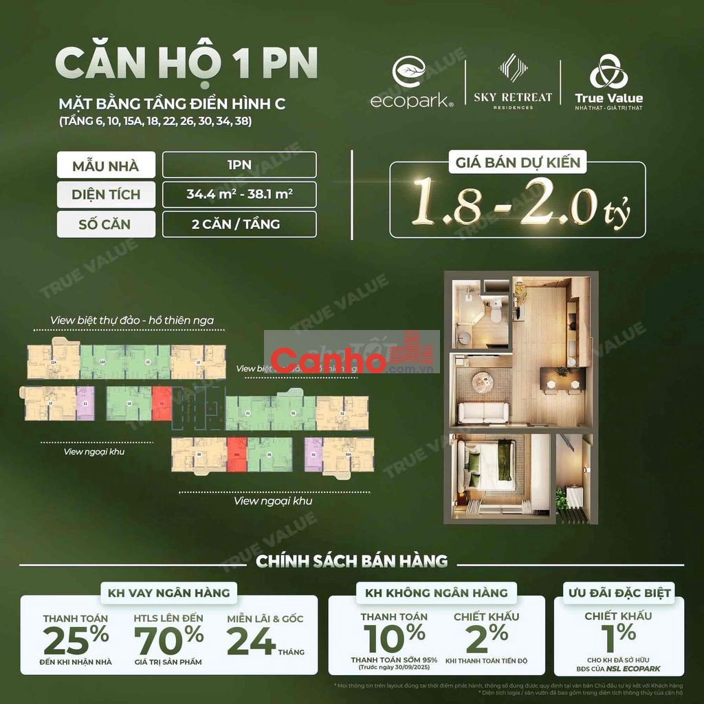 Booking chọn căn sớm Studio,1PN,2PN,3PN - 30 tháng Ân hạn gốc và lãi