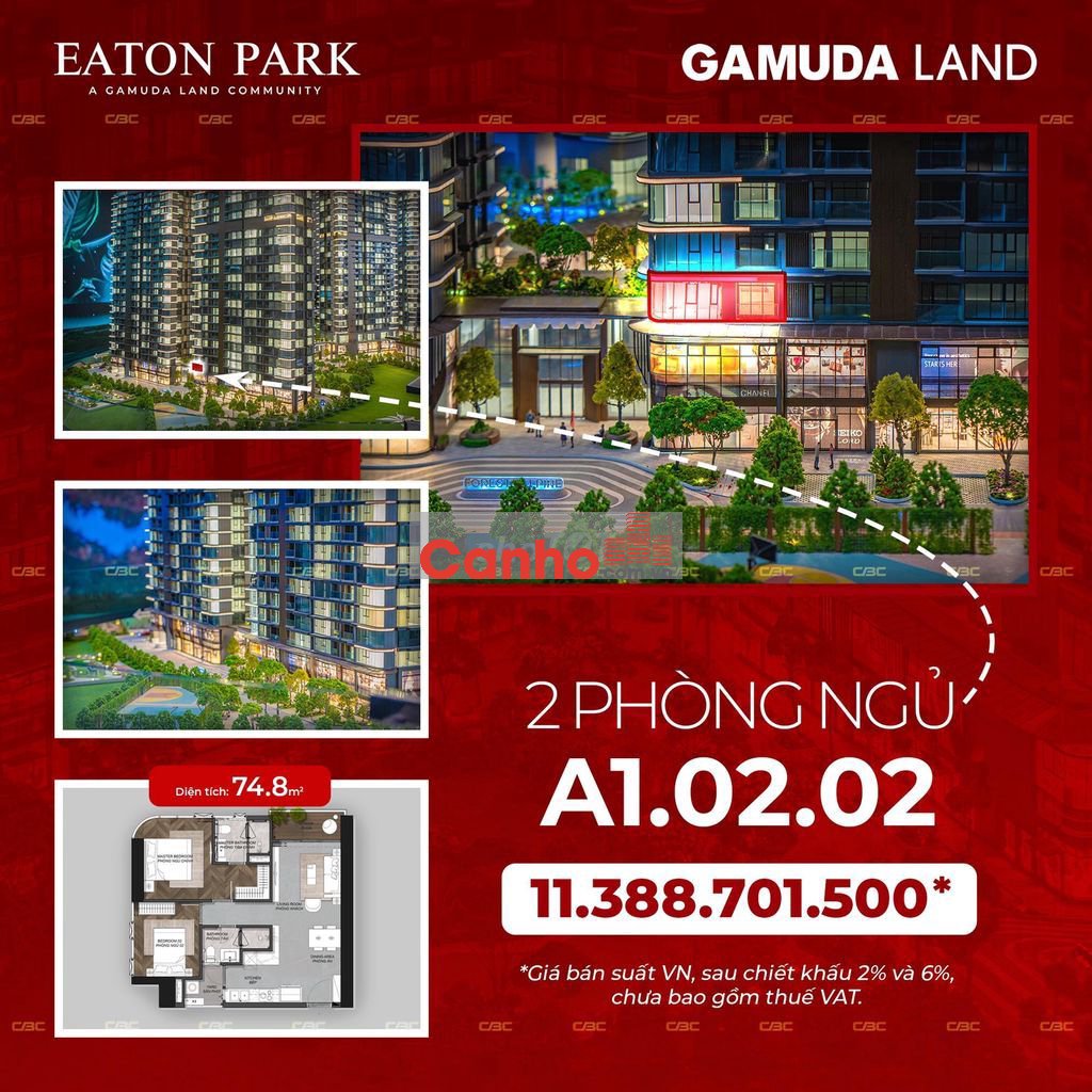 Căn hộ Góc 2 Phòng Ngủ - Tầng Thấp - dự án Eaton Park - Gamuda Land