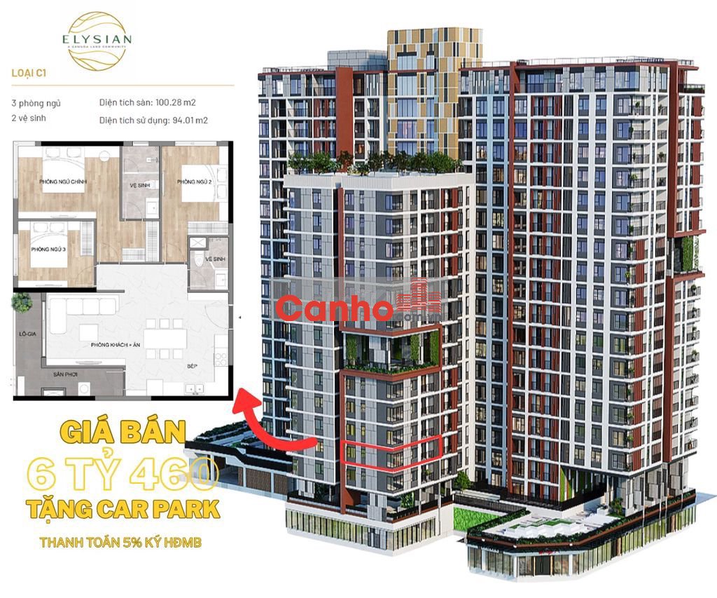 Chính chủ bán Căn 100m2 3PN Elysian giá 6 tỷ 460 bao hết thuế phí.