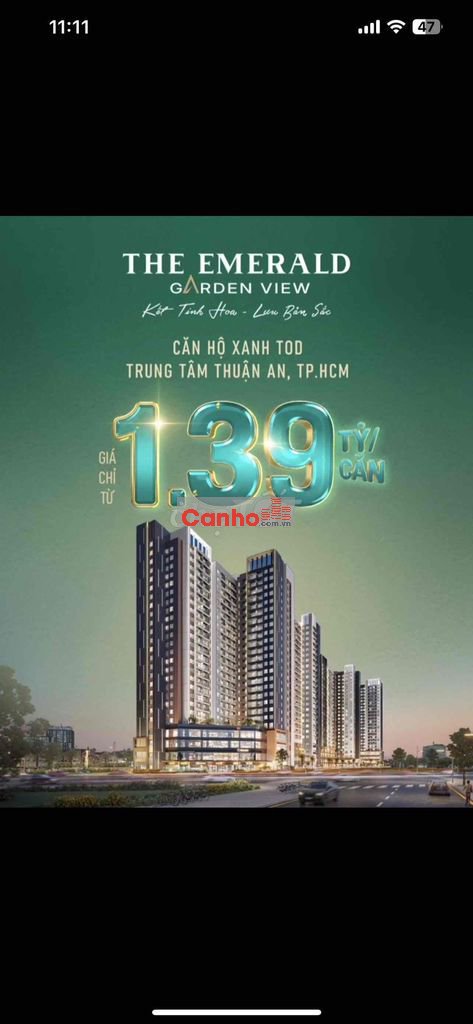 Căn 2PN 1,8ty Emeral Garden View, Thuận An gần Aeon Mall