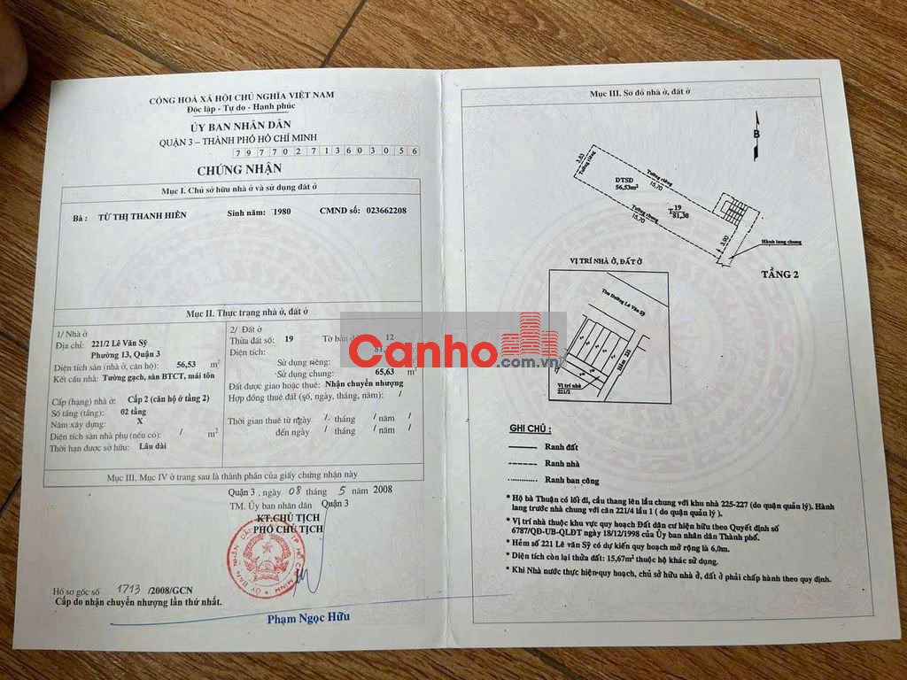 TÔI CẦN BÁN CHUNG CƯ CŨ CÓ SỔ HỒNG LÂU DÀI LÊ VĂN SĨ QUẬN 3 THANG BỘ