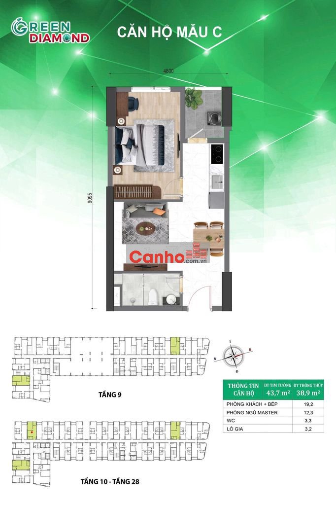 Căn 1PN *** giá CĐT tại Bcons City tháp Green Diamond TẶNG iPAD