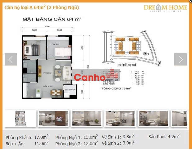 Căn hộ Quận Gò Vấp 64.5m² 2PN, 2 WC, CC Dreamhome