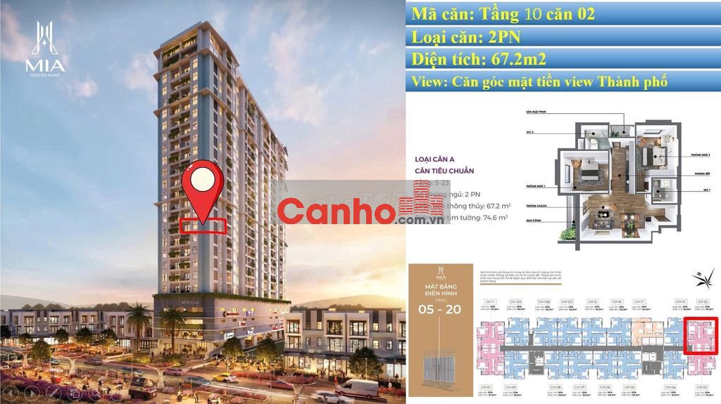 CĂN GÓC 2PN/67.2M2 TẦNG 10 GIÁ 3.424 TỶ MẶT TIỀN NGÔ THÌ NHẬM - MIA