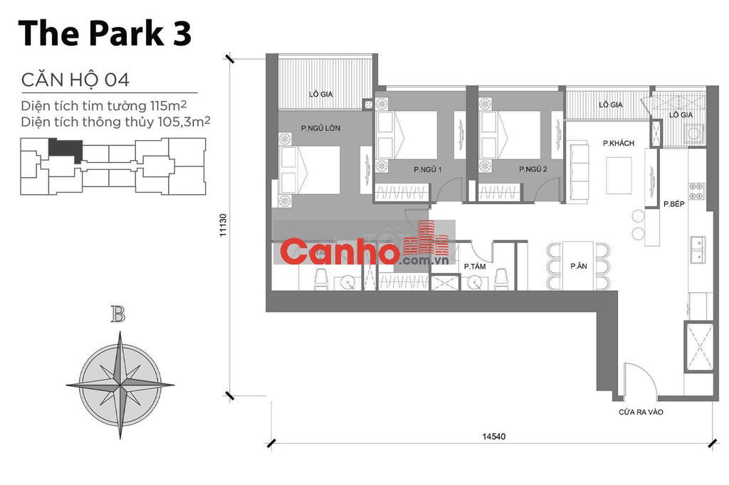 bán căn 3PN, 2bancong , Park 3 - Vinhome Central Park