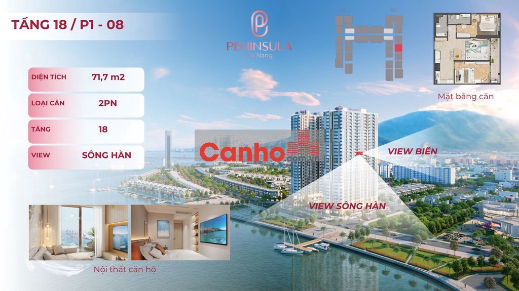 Căn hộ 2PN view Panaroma Sông Hàn tầng cao ngắm pháo hoa tuyệt đẹp!
