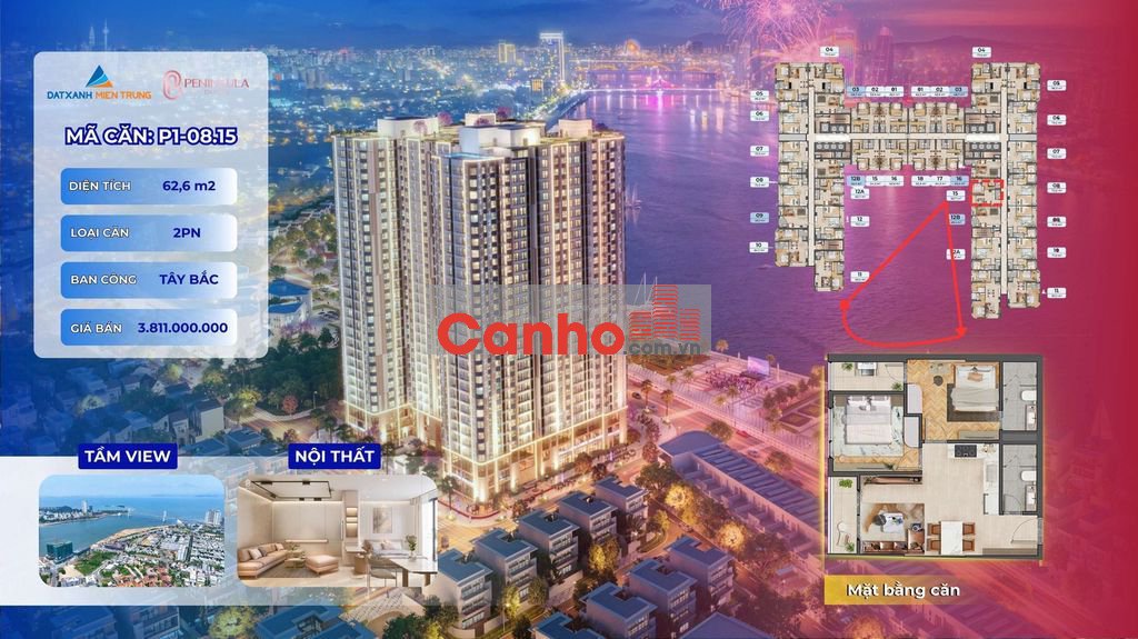 Peninsula Đà Nẵng bán căn 2PN 62,6m² view Sông Hàn giá 4,3 tỷ