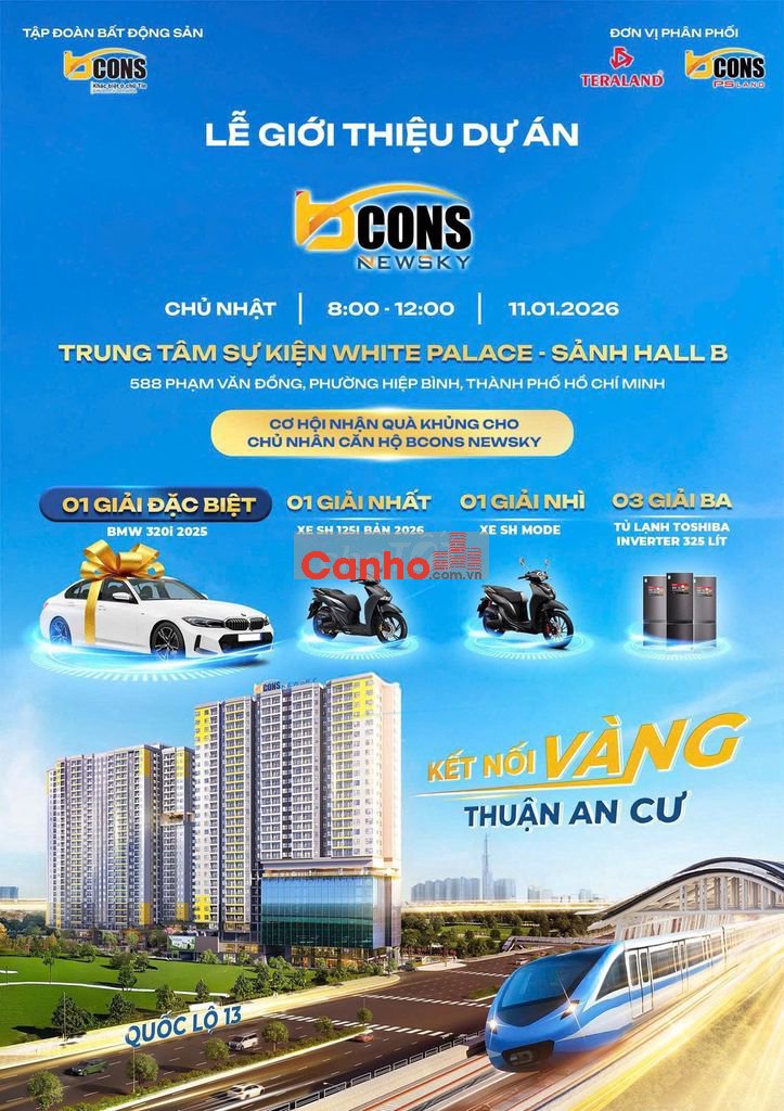 BCONS NEWSKY - MẶT TIỀN QL13 -DIỆN TÍCH 47-99M2 - GIÁ RẺ NHẤT KHU VỰC