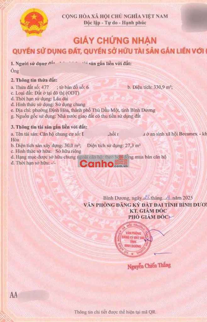 Becamex Định Hòa, lầu 4 sổ hồng giá 415 triệu