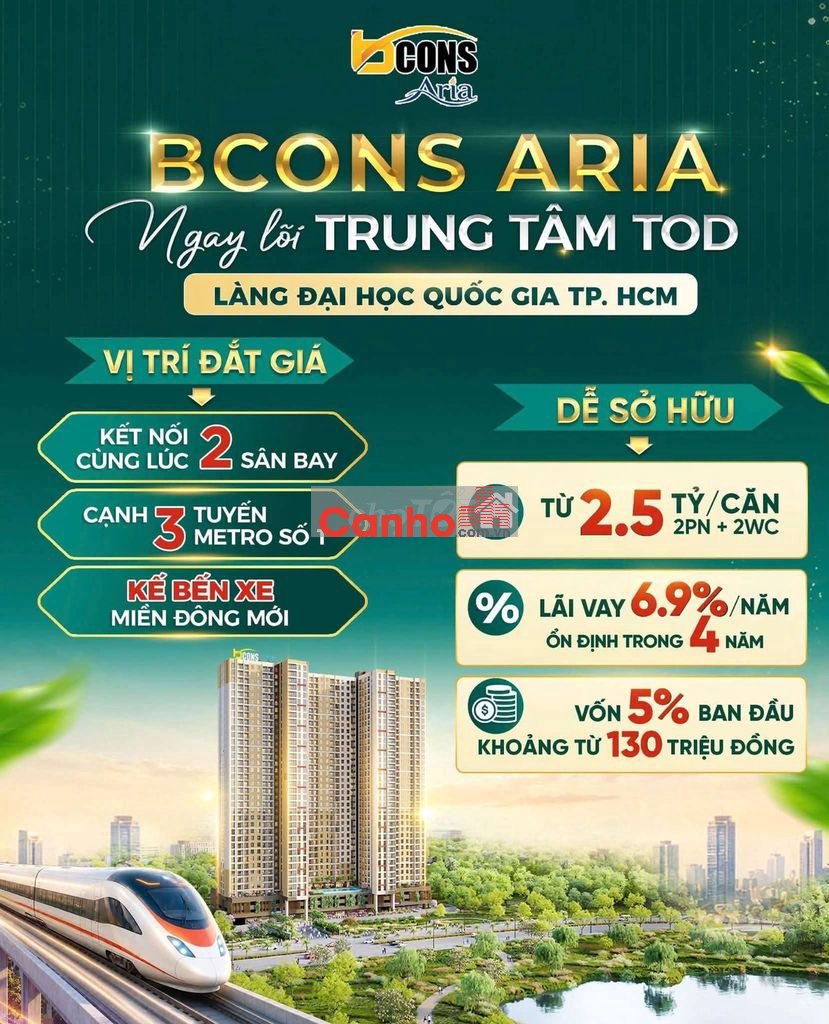 Bcons Aria gần Làng Đại học – Căn 2PN khoảng 2,5 tỷ Nhận booking