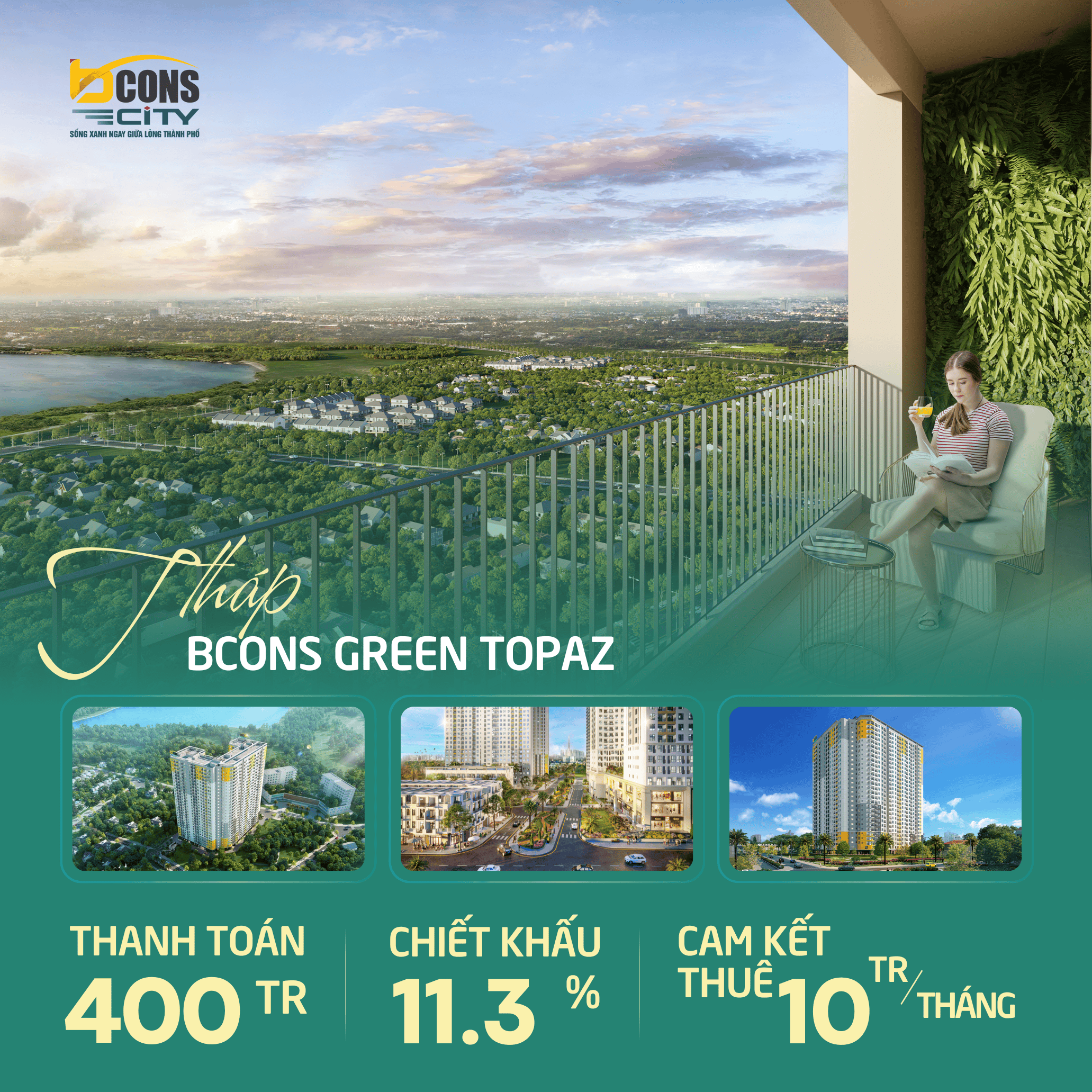 Căn hộ Bcons Green Topaz tầng đẹp view hồ đá giá thật sang tên ngay