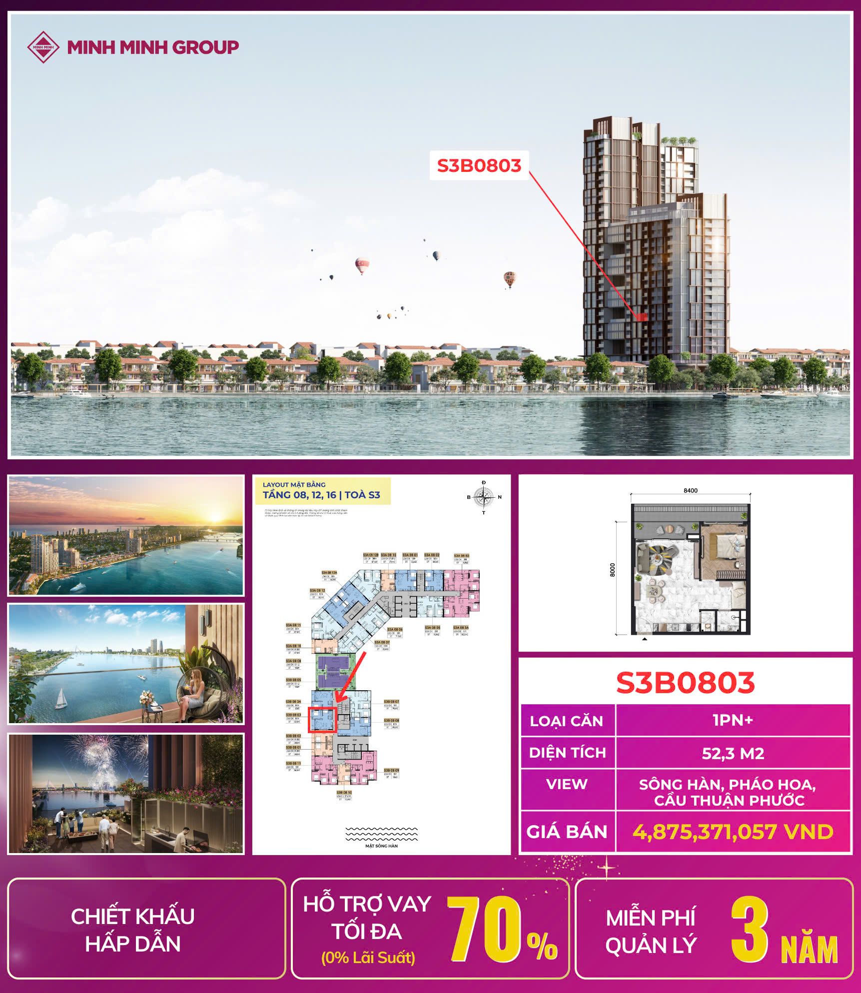 Khách cắt lỗ căn hộ 1PN mặt sông 52,3m2 - Sun Symphony
- Giá bán cắt lỗ: 4 tỷ 