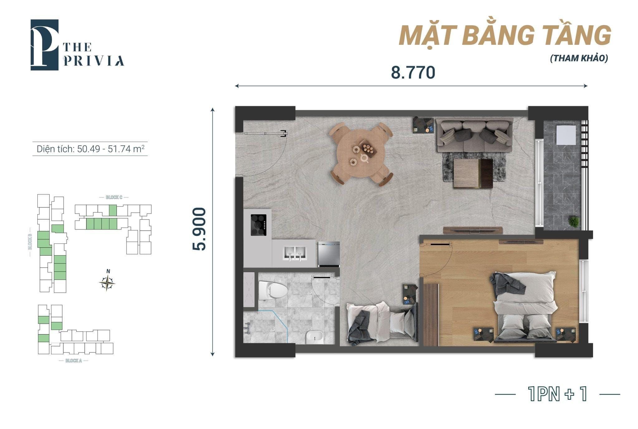 CH The Privia Khang Điền bán gấp thu hồi vốn: 51m2/1PN-2,75 tỷ; 68m2/2PN-3,68 tỷ và 83m2/3PN-4,4 tỷ